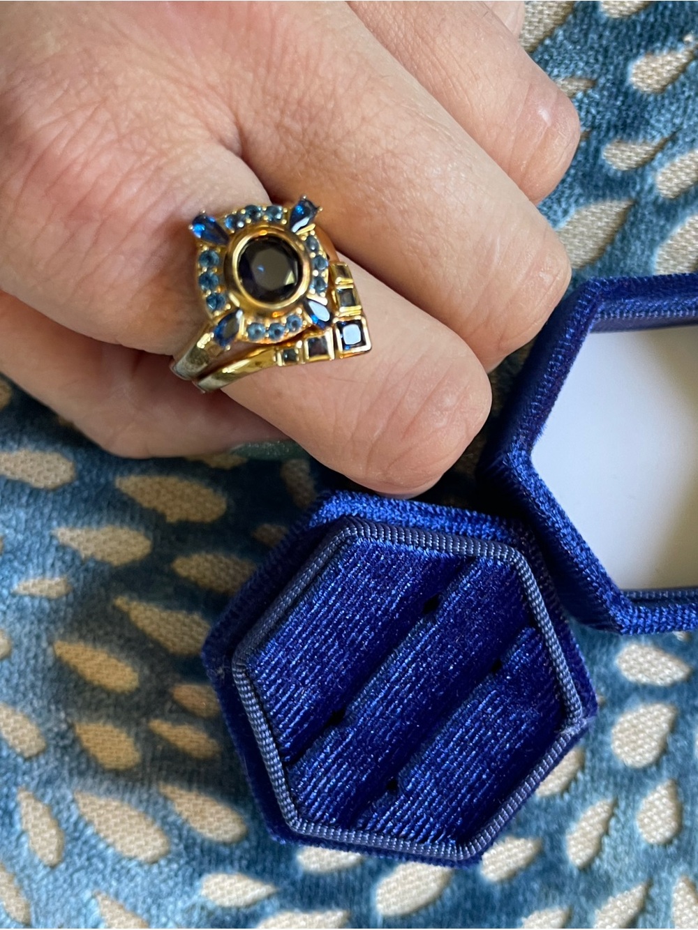 Regal Rose Gold-Tone Blue Stone Cocktail Ring Set - Blue Center
